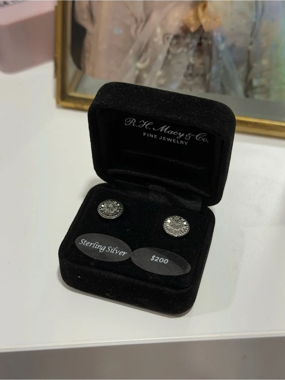 Macys real diamond Sterling Silver Round Pave Stud Earrings - Silver